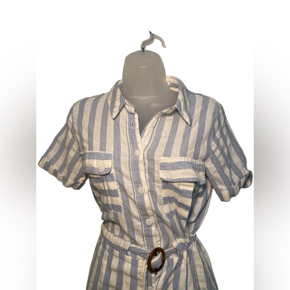 Heartloom Blue White Striped Shirt Dress Medium Belted 100% Cotton - Picture 4 of 6